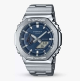 Mens G-SHOCK Date Bracelet Strap Watch, Silver/Blue GM-2110D-2BER