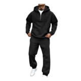 Mens Half-Zip Hooded Tracksuit, Sweatshirt and Sweatpants, Black