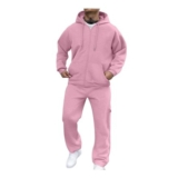 Mens Hoodie and Bottom Tracksuit Set with Zipper, Solid Color