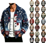 Mens Jacket Christmas Corduroy Coat Lapel Winter Outerwear Patchwork Outfit