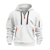 Mens Kangaroo Pocket Hooded Sweatshirt, Fleece-Lined, White, L