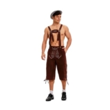 Mens Lederhosen Shorts with Detachable Suspenders, Embroidered Oktoberfest Costume, XL