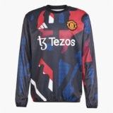 Mens MUFC Manchester United 24/25 Pre Match Warm Up Long Sleeve Top Black/Mufc Red/Off White/Team Coll Burgundy Sizes S&M