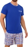Mens Pyjamas Set Short Sleeve Cotton Loungewear Crew Neck T-Shirt