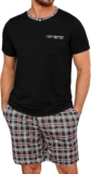 Mens Pyjamas Set Short Sleeve Cotton Loungewear Crew Neck T-Shirt and Plaid Shorts with Pockets Loose Fit Summer Nightwear S-4XL
