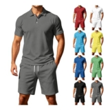 Mens Shorts and T Shirt Co Ord Sets Polo Collar 2 Pieces