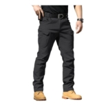 Mens Stretch Cargo Work Trousers, Black, Knee-Pad Pockets