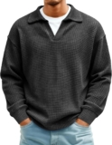 Mens T Shirt Mens Polos Warm Suitable Sweater Waffle Knit Sweatshirt