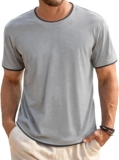 Mens T Shirt Short Sleeve Crewneck Basic Cotton Tops Contrast Trim Casual Work T Shirts for Men UK Plain Shirts for Daily Layering