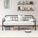 Metal Daybed Frame 90 x 190cm, Single Bed Size with Steel Slats Platform Furniture,Fits 3ft Mattress for Bedroom Living Room Guest Room, 27cm Storage Space,Black