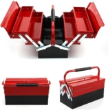 Metal Tool Box43x22x21cm3-Tier 5-Drawer Cantilever Toolbox Organizer – Heavy-Duty Red Metal Tool Storage Box with Carrying Handle,