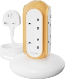 MiaoLab Tower Extension Lead 6 Way (6 Gang), 13A 2990W, 1420J Surge Protected Extension Lead, Overload Cut-Off, Switched Plug Tower, 2m Extension Cable, 850C Flame-Retardant Housing, Weighted Base