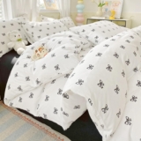 Michorinee Single Duvet Cover Set White Schwarz Bow Tie Print Bedding Kawaii Style Reversible Girls Aesthetic Cute Microfibre Quilt Cover 135×200 cm with Zipper Closure Pillowcase 50×75