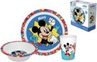 Mickey Microwave Safe 3pcs Cartoon Character Dinner Tableware Set Plate, Bowl & Cup, BPA Free re-usable Plastic Set with a Gift Box (Mickey)