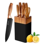 Micocali 6-Piece Kitchen Knife Set with Block and Sharpener