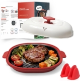 Microwave Grill Pan with Lid, Non-Stick Bacon Cooker for Steaks and Chicken