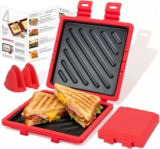 Microwave Toastie Sandwich Maker, Microwave Toastie Maker with Removable Non-Stick Plates, Quick Cooking and Easy CleaningBreakfast Sandwich Maker Perfect for Sandwiches,Paninis, and Fried Eggs (Red)