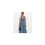 Mid Blue Wash Rouched A-Line Midi Dress