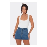 Mid Rise Floral Print Pocket Detail Mini Skirt in mid Blue Denim