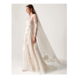 Milena Long Sleeve Floral Embroidered Mesh Wedding Dress Ivory