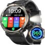 Military Smart Watch for Men Answer/Make Call,1.45 HD Fitness Watch with Flashlight,Compass,Heart Rate SpO2 Sleep, Smartwatch for iOS Android,120 Sports,960mAh Battery,IP68 Waterproof Step Counter