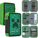 Minecraft Pencil Case Kids Teens Filled with Gamer Stationery Set School Supplies Creeper Pen Case Multiple Compartments Drawing Writing Colouring Set (Green Creeper)
