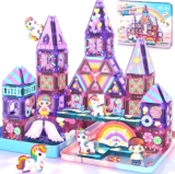Mini Magnetic Tiles Building Blocks with 4 Unicorn Toys