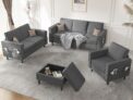 Mjkone 4 Pieces L Shaped Sectional Sofa Couches Set for Living Room Furniture Sets, 3-Seater Sofas Couch and Loveseat Set with Armchair and Storage Ottoman for Home Office Apartment, Dark Grey