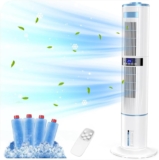 Mobile Air Conditioners, 4 IN 1 Tower Fan/Air Purifier/Humidifier/Evaporative Coolers 65W 60/360 Oscillation 1-24H Timer 3 Mode 8M/S Wind 4 Ice Box 10M Remote Control for Home Bedroom Office