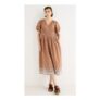 Mocha Brown & Cream Broderie V-Neck Midi Dress