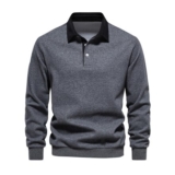 Morbuy Mens Polo Neck Sweatshirt Long Sleeve Cotton Grey