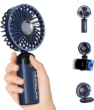 Morelax Hand Held Fan, Portable Handheld USB Rechargeable Mini Fan with 6 Speeds, 90 Foldable Desk Fan with LED Display, 4000mAh 5-in-1 Personal Pocket Fan for Home Office Bedroom Outdoor Travel,Blue