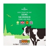 Morrisons Less than 2% Fat Semi Skimmed Long Life Milk 6 X 1L