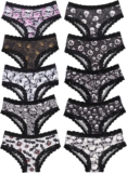 Morvia 10pcs Womens Gothic Contrast Lace Halloween Skull & Rose Print Hipster Panties Assorted Styles