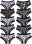 Morvia 10pcs Womens Gothic Contrast Lace Halloween Skull & Rose Print Hipster Panties Assorted Styles