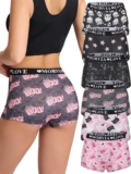 Morvia 6 Pack Gothic Halloween Print Boyshorts, High Waist Variety Underwear with Elastic Band, Skull Rose Stars Pattern