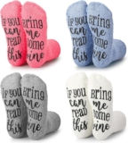 Mothers Day Socks Gifts for Mum Women Her, 4 Pairs Funny Thermal Fluffy Socks for Women,If You Can Read This Bring Me Some Wine Gifts for Xmas Birthday Presents Grandma Friendship Valentines