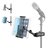 Moukey Adjustable Tablet Holder for Microphone Stands, Mic Stand Clamp Mount Bracket for Smartphones