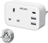 Mscien UK to European Plug Adapter with USB-C, EU Travel Plug, Type E/F