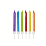 Multicolor Glitter Birthday Candles Set of 12 with Holders (7.5cm)