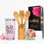 Mum Birthday Gifts from Daughter Son Valentines Day Mothers Day Gift Set Wooden Spoons Kitchen Cooking Gift Baskets Insulated Tumbler 20oz Key Chain