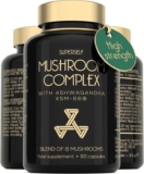 Mushroom Supplement with Ashwagandha KSM-66 – 1600mg w/ Lions Mane, Reishi, Chaga, Cordyceps, Shiitake – 60 Capsules – by SuperSelf / FBA