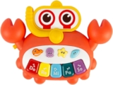 Musical Crab Piano Toy, Orange and Yellow 5 Key Piano, Sea Creatures, Educational Learning, 17cm x 12cm