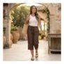 MyShoeStore Womens Linen Blend 3/4 Trousers with Stretch Waist