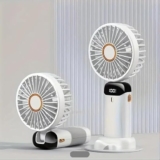 N15 Portable Hand Held Fan,USB Rechargeable with 5 Speeds Battery OperatedFoldable Desktop with LED Display (White)