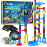 NATIONAL GEOGRAPHIC Glowing Marble Run 80-Piece Construction Set with 15 Glow-in-the Dark Glass Marbles, Creative STEM Toys, Building Project Toy