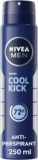NIVEA MEN Cool Kick Spray Anti-Perspirant (250ml), Deodorant Spray for 72H Protection, Mens Sweat Block Aerosol with Cool-Care Formula, Prevents Odour and Sweat