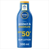 NIVEA SUN Protect & Moisture Sun Lotion SPF 50 (200 ml), Suncream with Vitamin C and Hyaluron, Provides 48H Moisture and Immediate UVA/UVB Protection, Fast-Absorbing, No White Cast Formula SUN