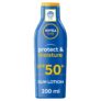 NIVEA SUN Protect & Moisture Sun Lotion SPF 50 (200 ml), Suncream with Vitamin C and Hyaluron, Provides 48H Moisture and Immediate UVA/UVB Protection, Fast-Absorbing, No White Cast Formula SUN