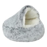 NTUQCAW Dog Cave Bed round Plush Hooded, Washable, 20-in Grey